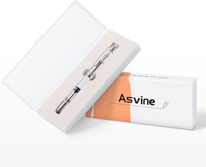 Asvine P36 Titanium Fountain Pen Piston Filling, Stub Nib 1.1mm Calligraphy Art Drawing Clear Demonstrator Acrylic with Case Set