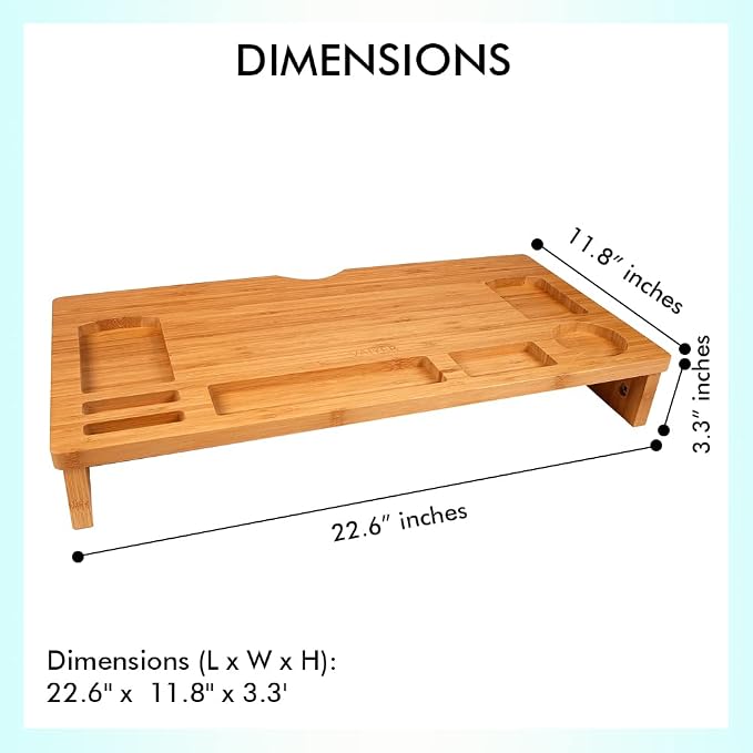 Vaiyer Bamboo Laptop Monitor Stand Riser, 23 Inch Wooden Desktop Organizer | Storage Shelf for Computer Laptop Printer, TV Cellphone Stand Desktop Monitor