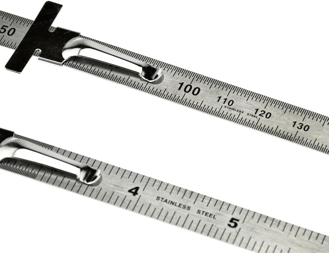 SE Stainless Steel SAE Metric Ruler Set - Stainless Steel Precision Ruler Measuring Tool - Detachable Clips - Set of 2 Pcs - 925PSR-2