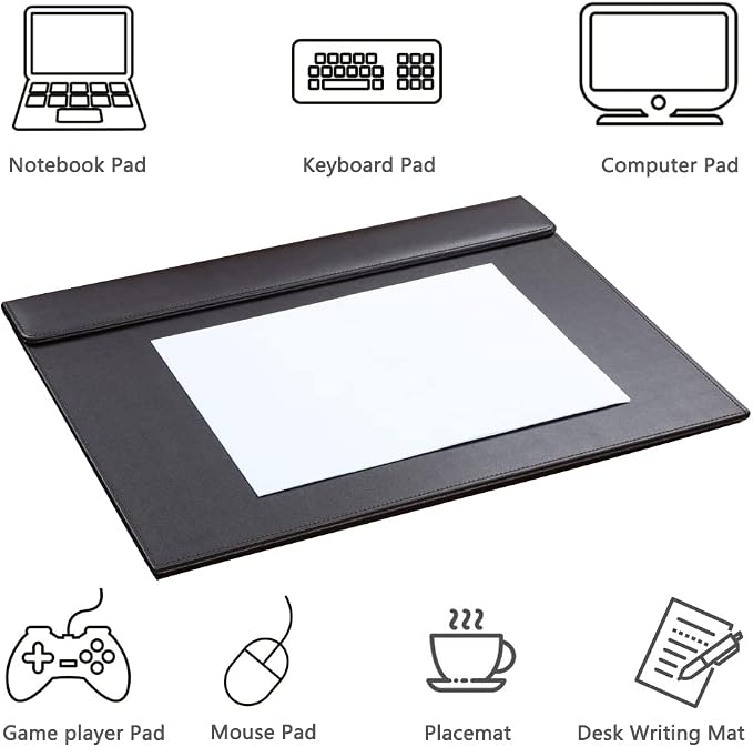 KINGFOM 18''x14'' Large Rectangle A3 Desk Writing & Drawing Desk Pad &Board Table Protector Mat with Paper Clip on Top Black