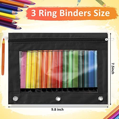 Marspark 48 PCS Pouch Bag for 3 Ring Binder - Bulk Zipper Pencil Binder Pouches with Clear Window for Utensils Storage Supplies(Black)