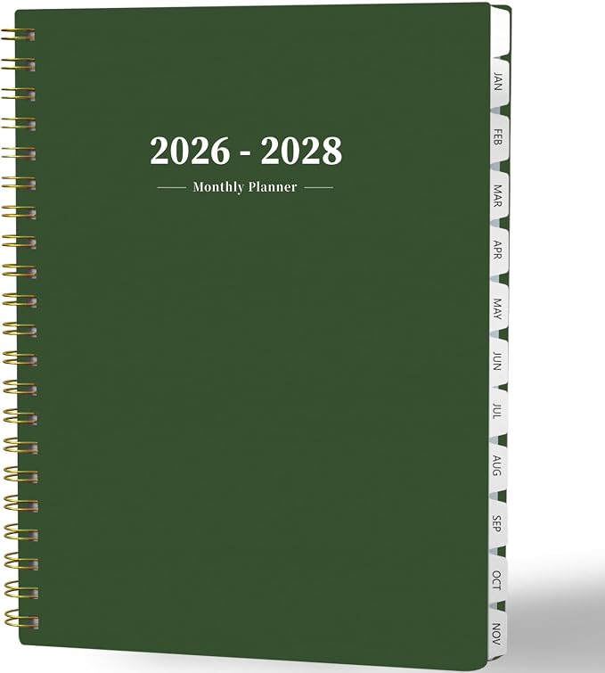 Monthly Planner 2026-2028,2 Year Monthly Calendar Planner,JUL 2026-JUN 2028 | A4(8.5" x 11"),24 Months Planner with Tabs, Spiral Bound, PVC Cover, Inner Pocket for Student, Teacher, School and Office Use