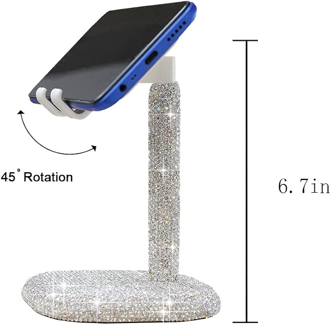 Bling Rhinestone Crystal Phone Stand, Adjustable Cell Phone Stand, Phone Holder for Desk, Desktop Holder, Cradle Compatible with iPhone Samsung Smartphones SL (White)