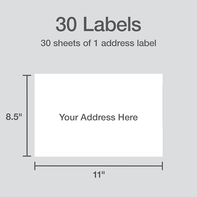 Redi-Tag 8.5" x 11" Shipping Labels, 30 per Pack, White, Laser and Inkjet Full Sheet Printer Labels, Self-Adhesive, Permanent Stick, Smudge-Resistant, Perfect for Shipping, Mailing, and Warehouse Use