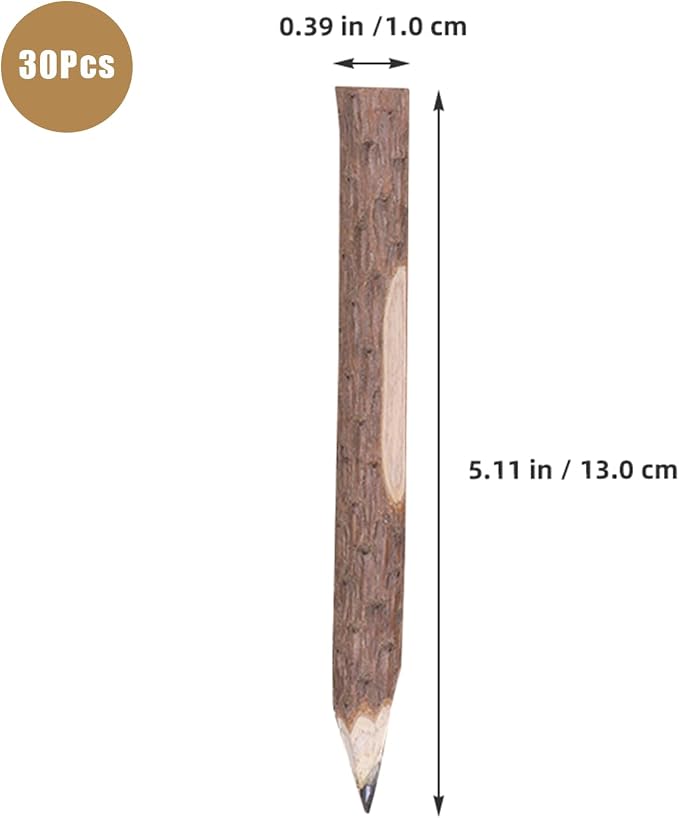 30Pcs 5" Long Twig Pencils, Natural Wood Pencils Bulk, Wooden Graphite Pencils for School Party Supplies Novelty Camping Themed Party Decorations