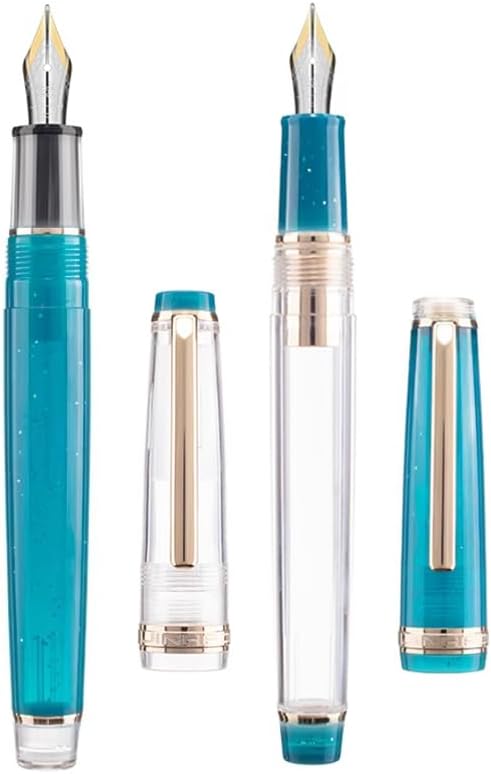Jinhao 82 Acrylic Fountain Pen Set (2 Pack), Fine Nib Pen, Clear/Malachite Blue