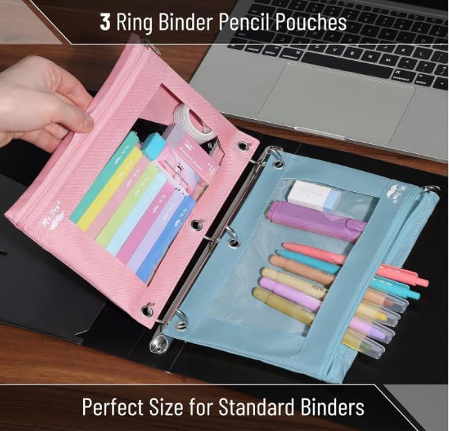 Mr. Pen- Pencil Pouch for 3 Ring Binder, 30 Pack, 10"x6.75", Smooth Zipper | Clear Window, Bulk Large Capacity Pencil Case with 3 Reinforced Grommets for School, Office, Supplies Storage | Clear Window, Bulk Large Capacity Pencil Case with 3 Reinforced...