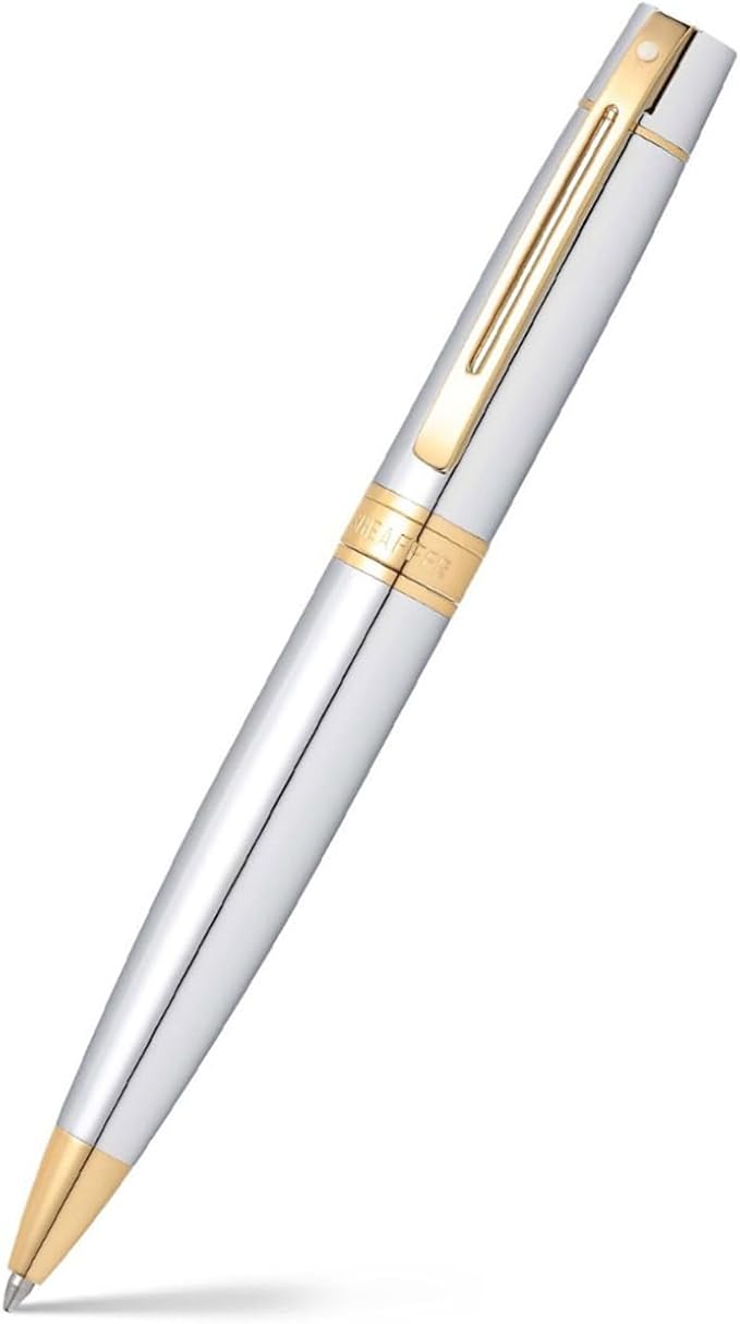 Sheaffer 300 Chrome Ballpoint Pen with Gold Tone Trim
