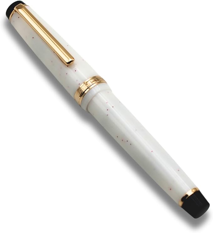 82 Fountain Pen - Iridium Fine Nib with Ink Converter | Acrylic Material Pen Barrel,Winter Snow,Gold Trim
