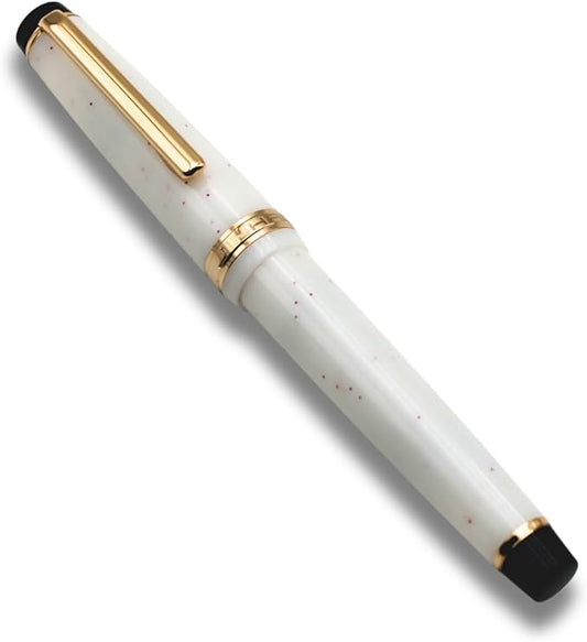 82 Fountain Pen - Iridium Extra Fine Nib with Ink Converter | Acrylic Material Pen Barrel,Winter Snow,Gold Trim