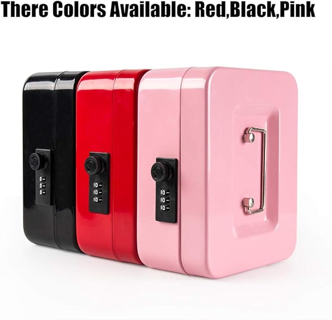 KYODOLED Medium Cash Box with Combination Lock Safe Metal Money Box with Money Tray for Security Lock Box 7.87x 6.30x 3.54Inch Pink Medium