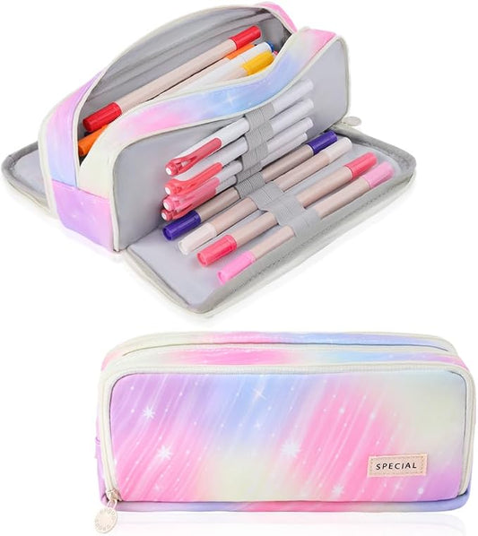 iSuperb Large Pencil Case 3 Compartments Pencil Pouch Big Capacity Pencil Bag for Kids Teen Girls Boys Student School Supplies Oxford Organizer Pen Bag Cosmetic Makeup Pouch