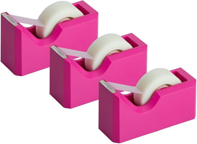 JAM PAPER Colorful Desk Tape Dispensers - Pink - 3/Pack