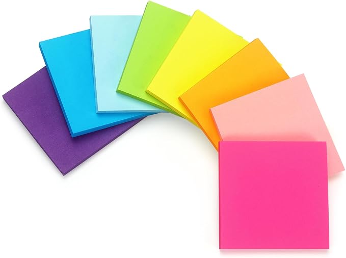 Early Buy Sticky Notes 3 in x 3 in, 8 Bright Color 8 Pads, 60 Sheets/Pad