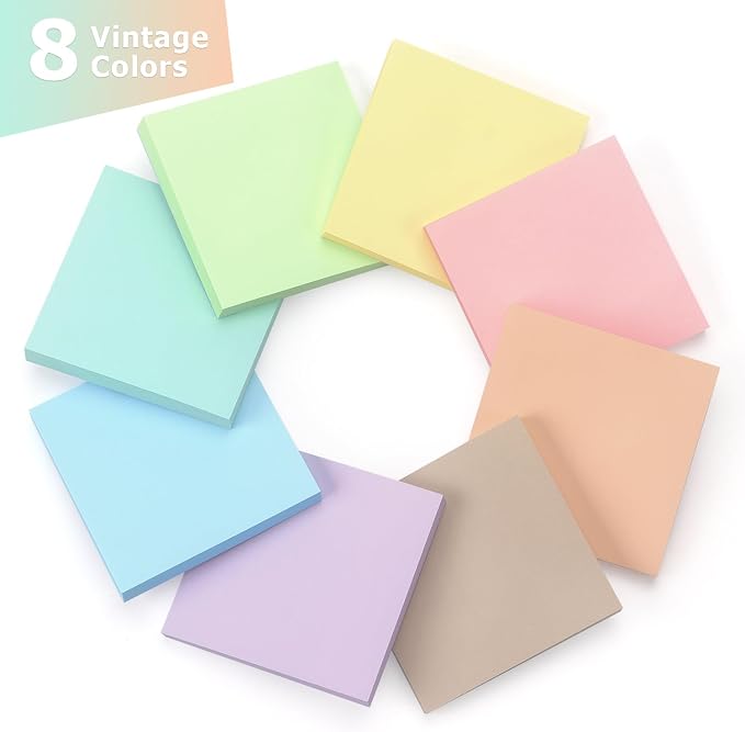 OSBOO Sticky Notes 3x3 Inch 8 Pack Pastel Colors, 80 Sheets/Pad | Soft Pastel Colors Self-Stick Notes Pads Bluk, 640 Sheets Total, Perfect for Daily Reminders, Study Notes, and Office Memos