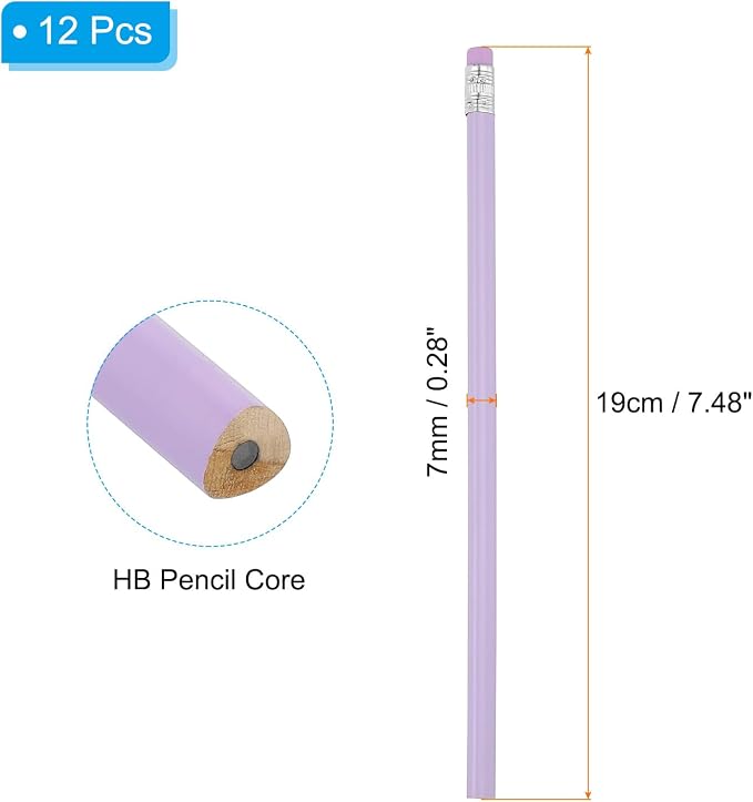 PATIKIL Round Pencils, 12 Pack Triangle HB Graphite Pencil Woodcase Wooden Pencils with Eraser for Classroom Office Writing Drawing Supplies, Purple