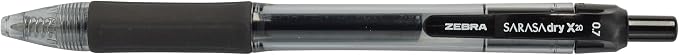 Zebra Pen Sarasa Dry X20 Retractable Gel Pens, 0.7mm Medium Point, Black Ink with Rapid Dry Ink Technology, Ideal for the Left-Handed, Eliminates Smudging and Smearing in Seconds, 24-Pack (14680)