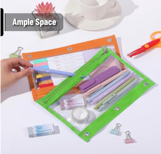 Mr. Pen- Pencil Pouch for 3 Ring Binder, 5 Pack, 10"x7", Smooth Zipper | Clear Window, Large Capacity Pencil Case with 3 Reinforced Grommets for School, Office, Supplies Storage | Clear Window, Large Capacity Pencil Case with 3 Reinforced Grommets for ...
