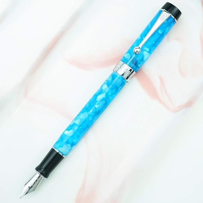Jinhao 100 Fountain Pen Celluloid Classic Style, #6 Nib Smooth Writing Instrument with Refillable Converter and Pen Case Set