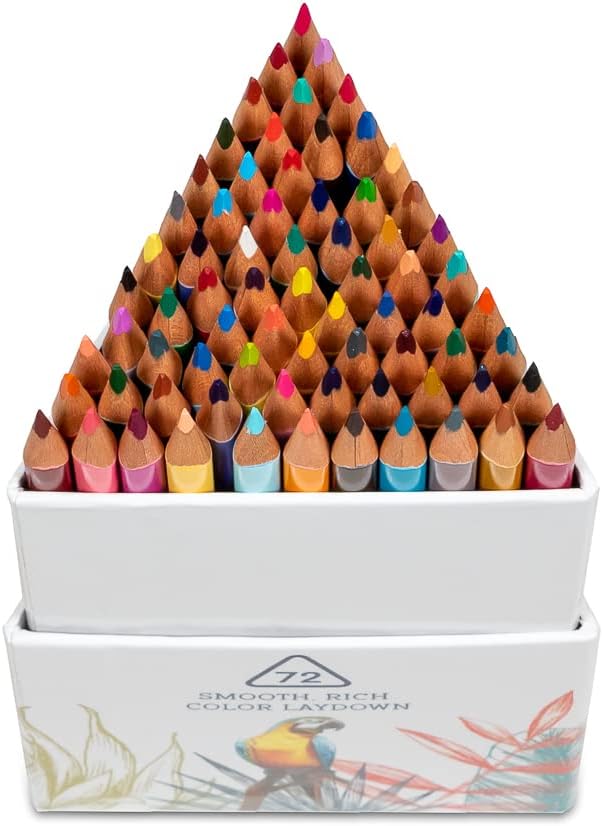 PARROT Premier 72ct Wooden Colored Pencils | Soft Core, Triangular-Shaped, Pre-Sharpened, For Artists, Adult & Kids, Drawing, Coloring, Blending, Shading