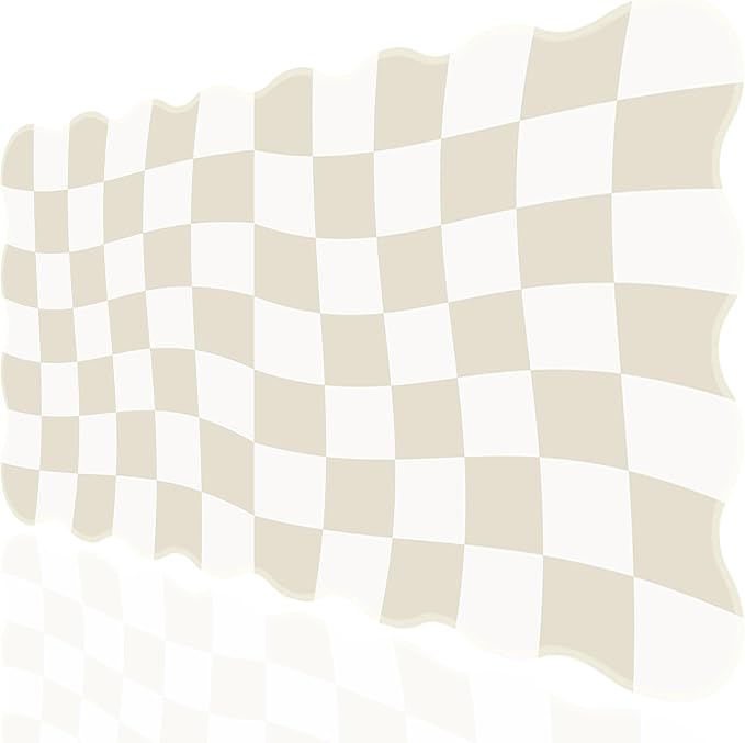 L-SPOUTTO Beige Checkered Mouse Pad,Scalloped Desk Mat XXL Large Geometric Gaming Mousepad,35.4x15.7in Non-Slip Rubber Base Keyboard Pad Waterproof Desktop Mat for Laptop Computer Game Home Office
