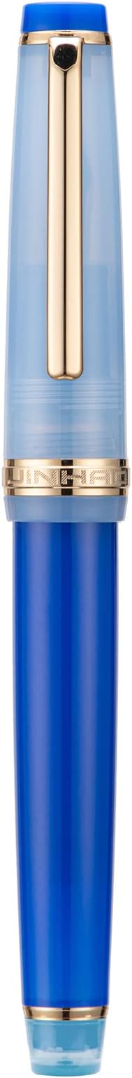 Jinhao 82 Acrylic Fountain Pen, Iridium Fine Nib with Ink Converter, Morandi Sky Blue Contrast Color Classic Design Smooth Writing Pen (Gold Trim)