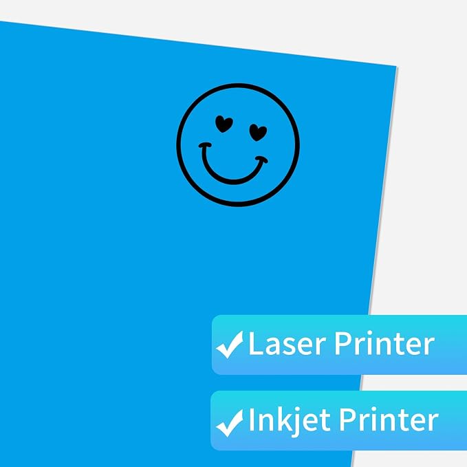 Matte Blue Printable Sticker Paper, 25 Sheets Printable Sticker Paper, Laser/Inkjet Printing- Letter Size (8.5" x 11")
