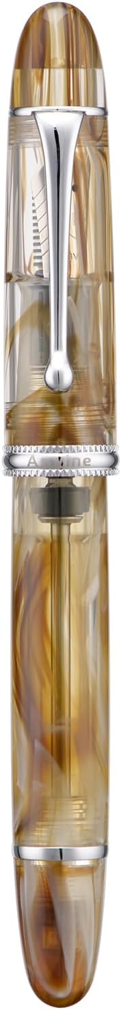 Asvine V800 Fountain Pen – Vacuum Filling System with Large Ink Capacity – Smooth Number 8 Medium Nib with Gift Case and Wrench- Brown White