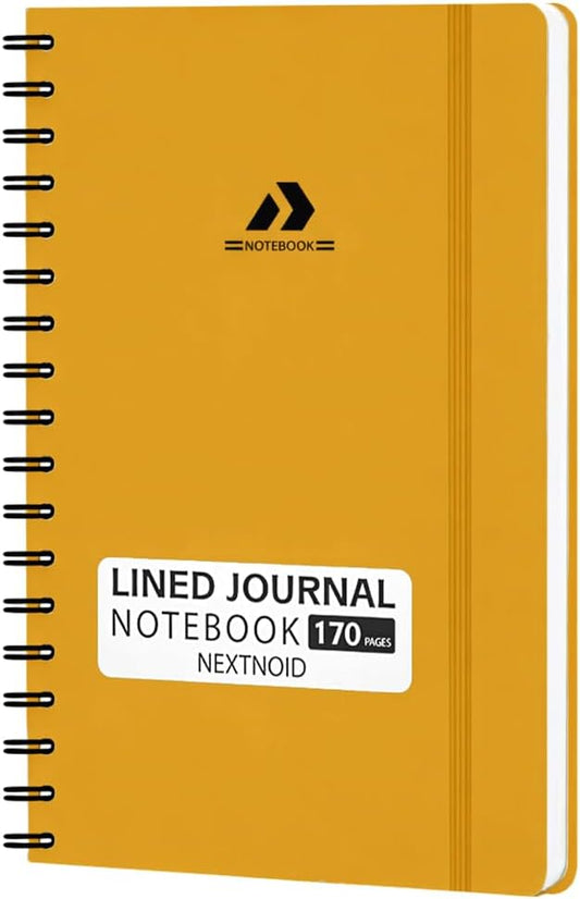 Nextnoid A5 Lined Spiral Notebook - 170 Pages, College Ruled, Yellow | Hardcover Notebook for Everyday Writing, A5 Size (5.8" x 8.3") Journal for Work and School, Daily Journaling and Notetaking