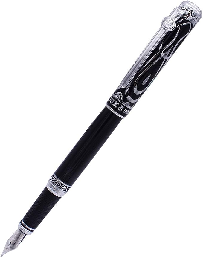 Lanxivi Duke Sweet Heart Pattern Black Fountain Pen Ruby Silver Trim