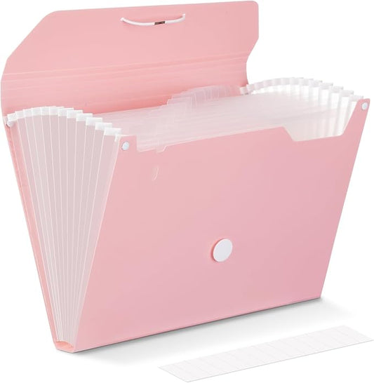 Comix Accordion File Organizer, 13 Pocket, Pink | Expanding File Folder, With Labels, A4/Letter Size Documents, For Office, Home, School