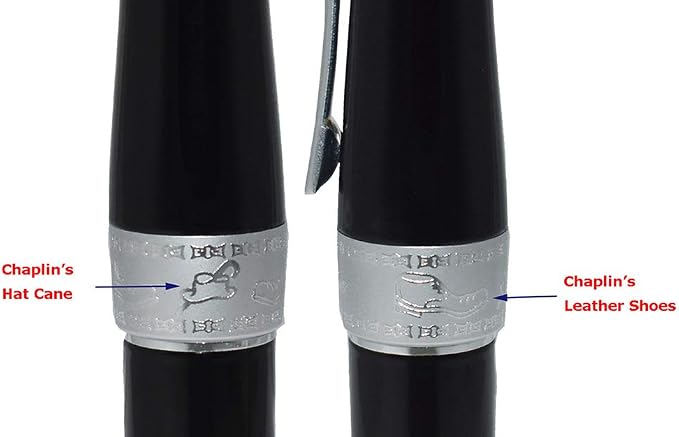 Asvine Duke Charlie Chaplin Fountain Pen Fine Nib, Unique Design Collection Black Heavy Pen with Pouch