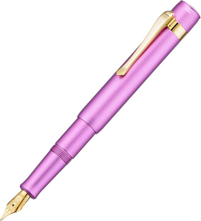 HONG DIAN M2 Black Forest Mini Fountain Pen, Medium Soft Golden Nib & Sleek Shape Aluminium Short Pocket Travel Pen (Lilac Purple)