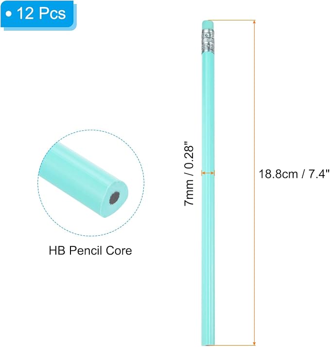 PATIKIL Round Pencils, 12 Pcs Triangle HB Graphite Pencil Wooden Pencils with Eraser for Classroom Office Writing Drawing Supplies, Light Green