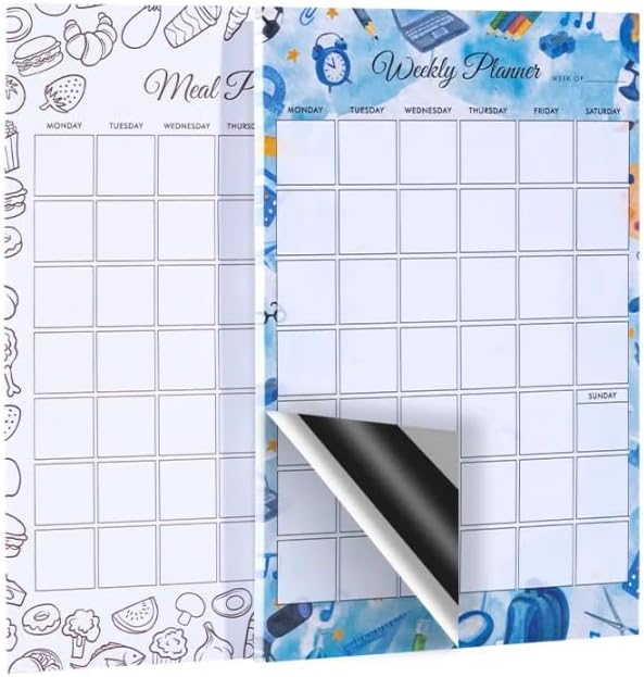 Magnetic Weekly Planner & Meal Planner Notepad Set, 6" x 9" Undated Planning Notepad for Refrigerator, Weekly Schedule Organizer and Meal Planning Pad, Tear-Off Desk Planner for Home, School & Office