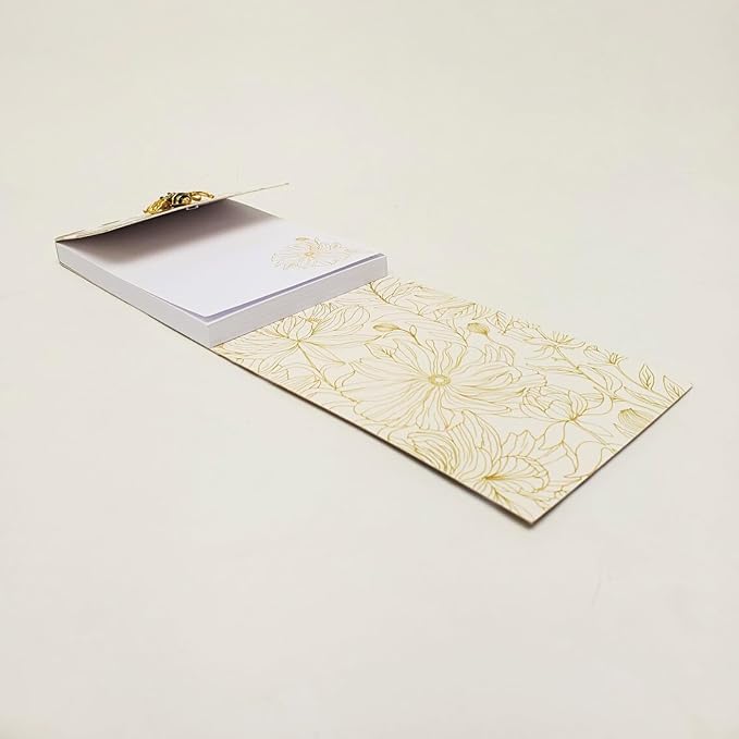 Punch Studio Flip-Top Notepad For Daily Notes or Notes on-the-go, with Magnetic Closure, Brooch Embellishment, Gold-Foil Accents & 75 Illustrated Sheets, 5" x 3.75" - White Dahlias (50440)