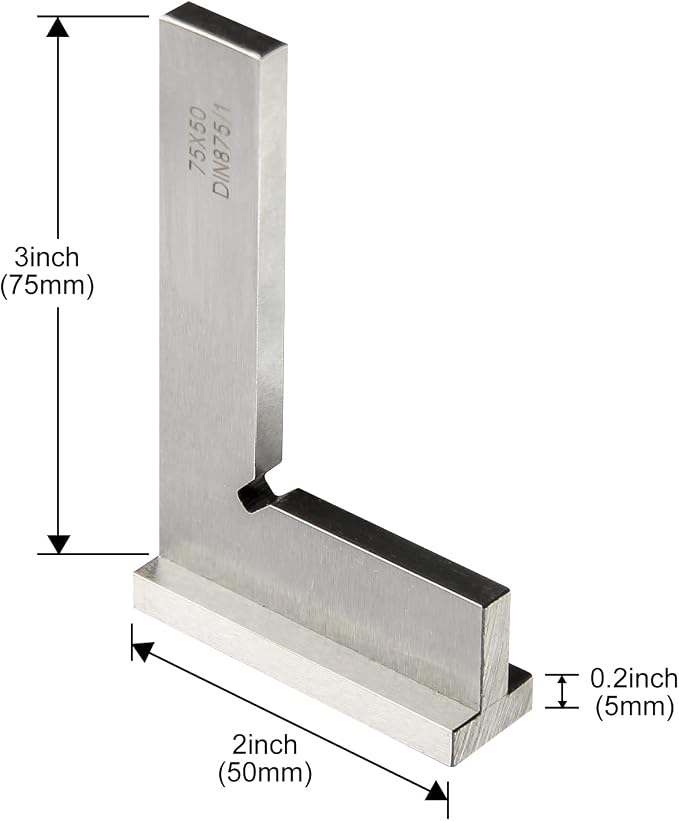 Precision Machinist Square 3 Inch Engineer Square 90 Degree Right Angle Ruler Ground Hardened Steel with Seat 3 x 2 Inch