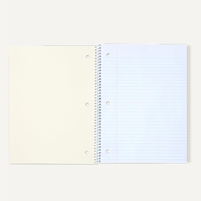 Amazon Basics Wide Ruled Spiral Notebook, For Work and School, 70 Sheets, 8" x 10.5", Assorted Solid Colors, 5 pack