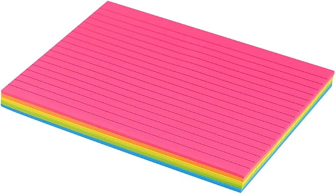 Lined Sticky Notes 6X8 in Bright Ruled Post Stickies Colorful Super Sticking Power Memo Pads Its Strong Adhesive, 5 Pads/Pack, 28 Sheets/pad