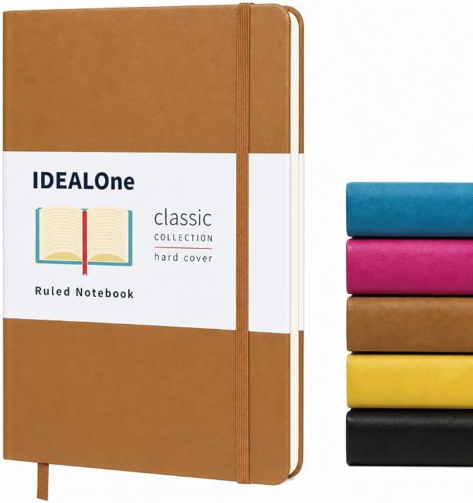 IDEALOne Hardcover Leather Journal Notebook Lined–A5 (5.7x8 inch),College ruled Journaling Notebooks,160 pages, 100GSM Thick Paper, Journal for Women,Men, Teens-Brown