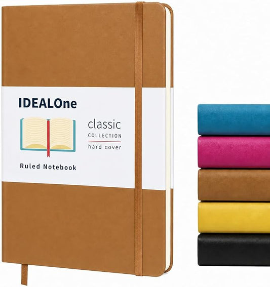 IDEALOne Hardcover Leather Journal Notebook Lined–A5 (5.7x8 inch),College ruled Journaling Notebooks,160 pages, 100GSM Thick Paper, Journal for Women,Men, Teens-Brown