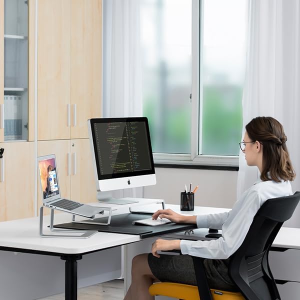 Wooden Steel Monitor Stand Riser With Storage Space Supports 22lb For Laptop Computer And 27 Inch iMac With Aluminum Legs (Black)