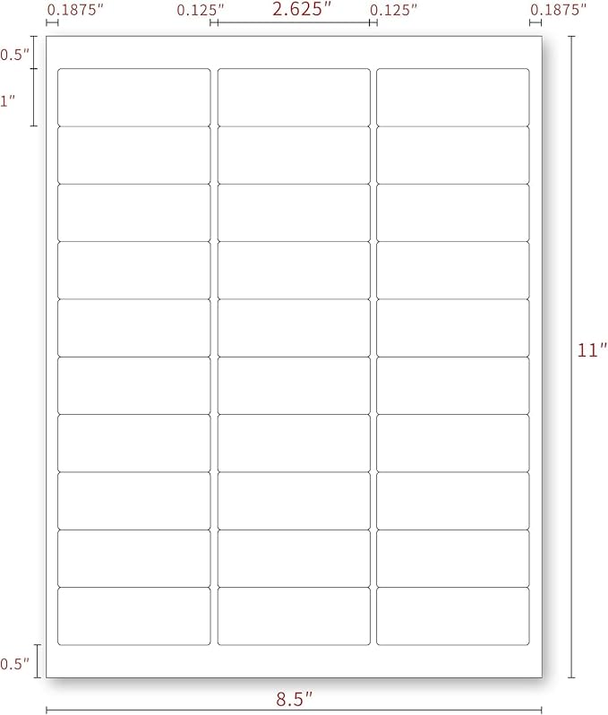 Address Labels for Printer 750 Labels - 1" x 2-5/8", Mailing, Storage & Pantry Organization, Laser/Inkjet Compatible, 30 Per Page, 25 Sheets