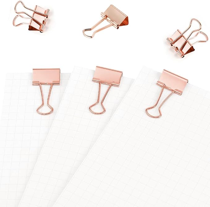 50 Pack Small Rose Gold Binder Clips 3/4 Inch (19 mm), Colored Little Paper Clamps, Tiny Mini Paper Clips for Office Home School Business 0.75"