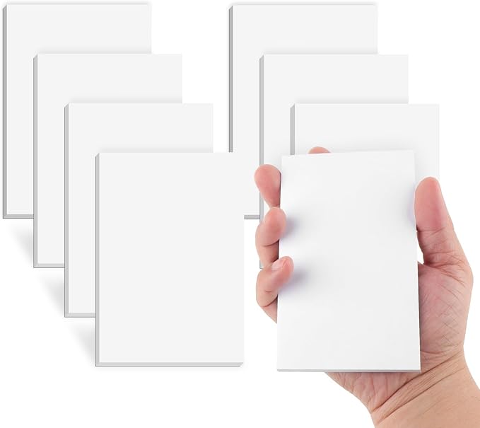 8 Pack Note Pads 3x5, Blank Server Notepad Scratch Pads, 50 Sheets Each | 80 GSM Thick White Paper for Writing, Quick Notes, Grocery Shopping Lists, Small Mini Memo Notebook for Home and Office