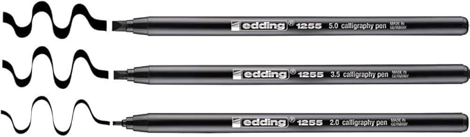 edding 1255 Calligraphy Pen - Black - 3 pens - Calligraphy Nib 2-5 mm - Fibre pens for Paper, Wood, Terracotta, Canvas - Hand Lettering, Bullet journals, Thank You Cards, Calligraphy Books