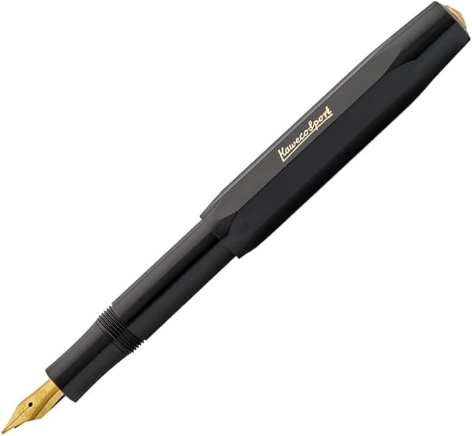 Kaweco CLASSIC SPORT Fountain Pen Black with 23 Carat Gold-Plated Steel Nib and Iridium Tip for Ink Cartridges I Sport Fountain Pen 13 cm I Nib: EF (Extra Fine)