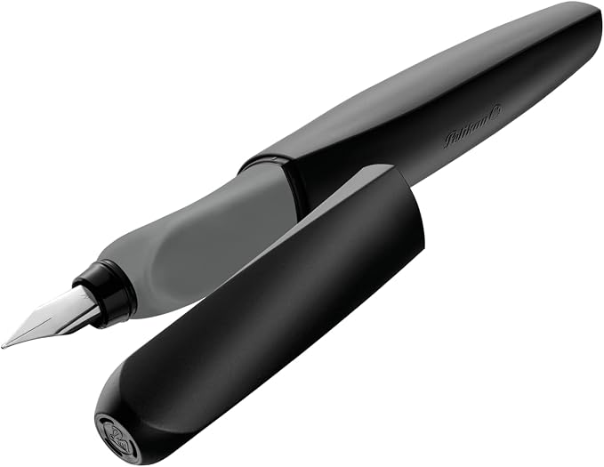 Pelikan Twist Fountain Pen with 1 Ink Cartridge, Medium Nib, Black, Boxed (946806)