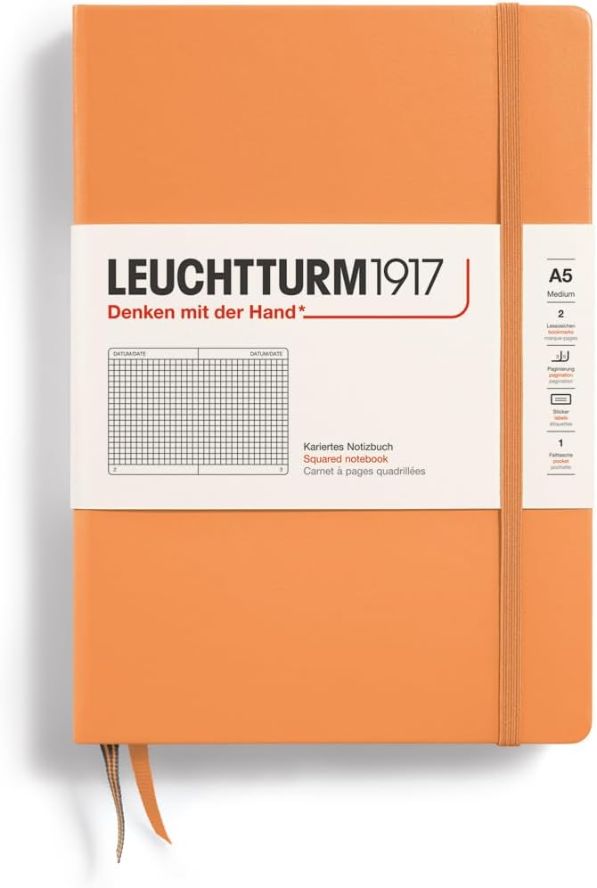 LEUCHTTURM1917 - Notebook Hardcover Medium A5-251 Numbered Pages for Writing and Journaling (Apricot, Squared)