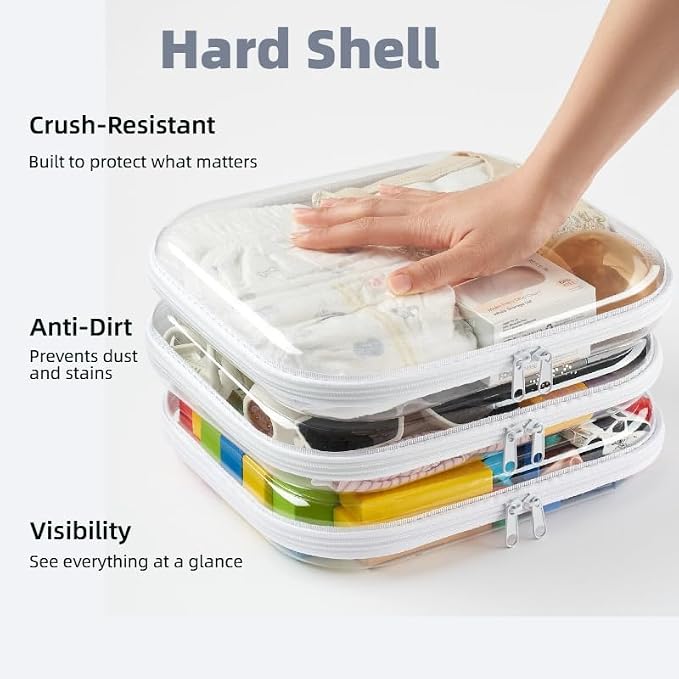 6-Pack Large Clear Hard Shell Zipper Pouches, Clear Zipper Bags, Hard Case Pouches for Purse & Diaper Bag Organizer,and Travel Essentials（6L）